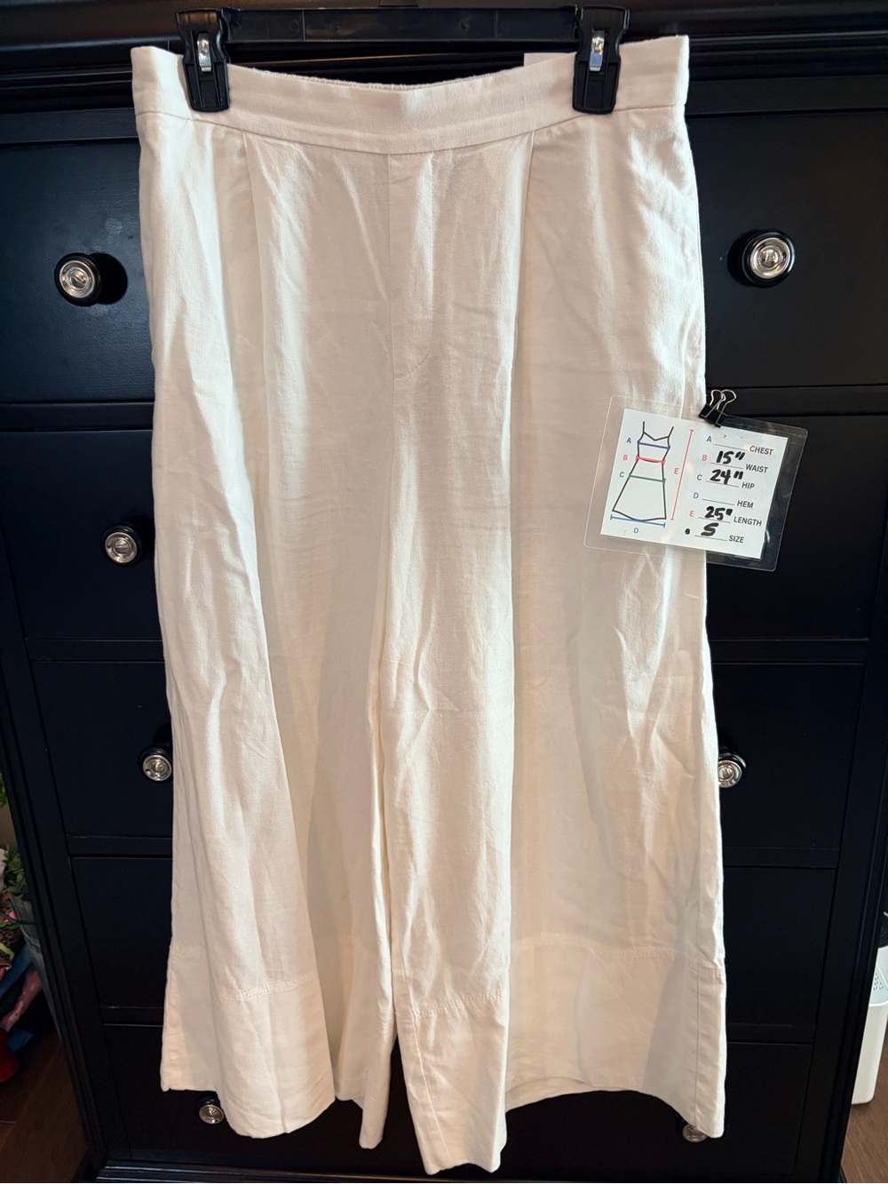Classic Off-White Wide-Leg Linen Blend Crop Pants